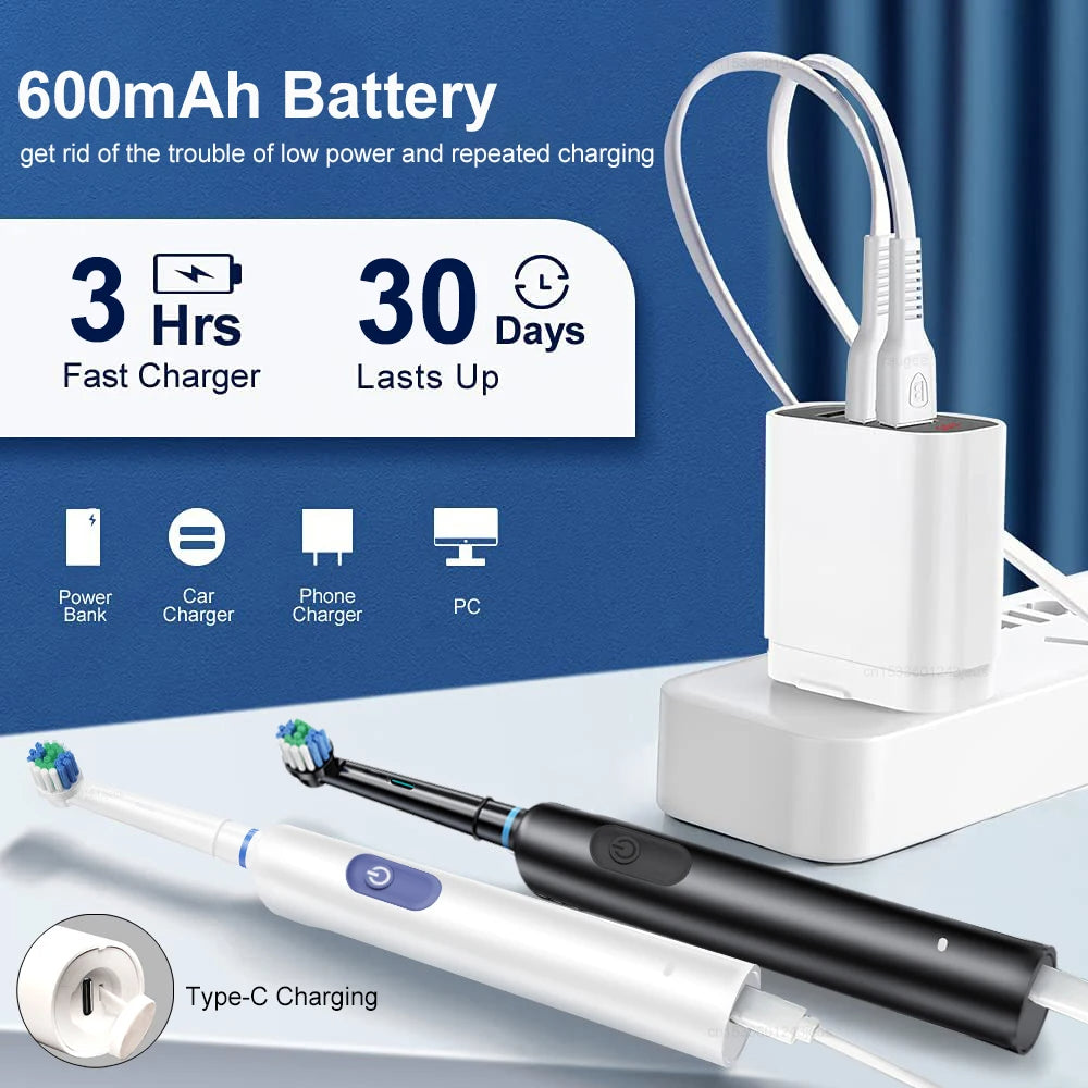 Intelligent Rotating Electric Toothbrush, 5 Modes USB Fast Charging Rechargeable Rotary Toothbrushes | Thomnest