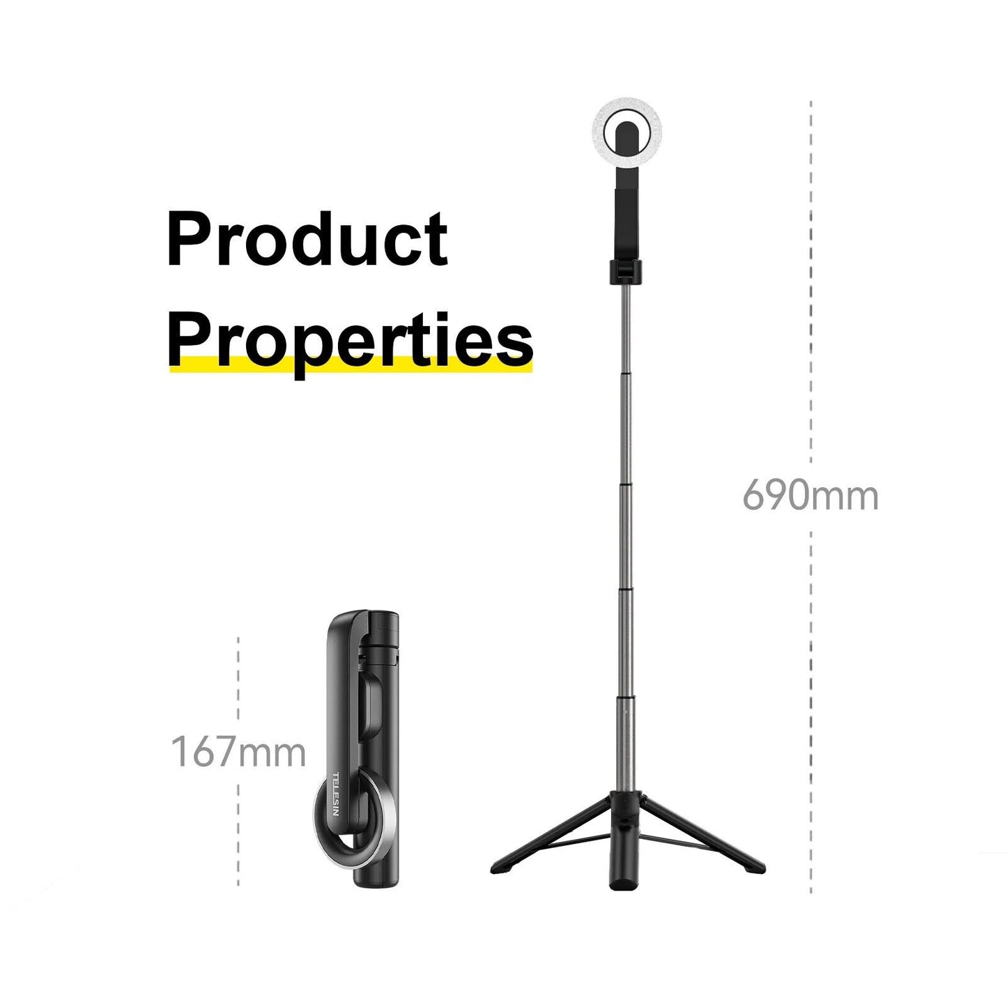 Magnetic Selfie Stick Tripod For iPhone 16 15 14 13 12