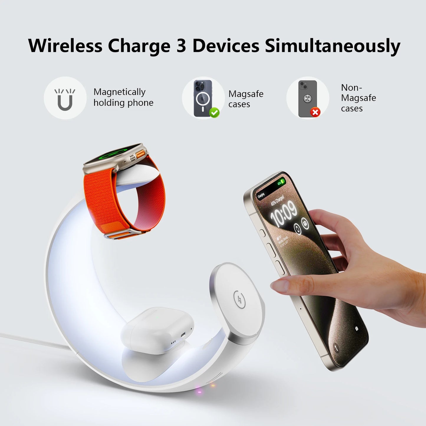 MagSafe Wireless Charger RGB Night Light for iPhone, Apple Watch, AirPods & Samsung