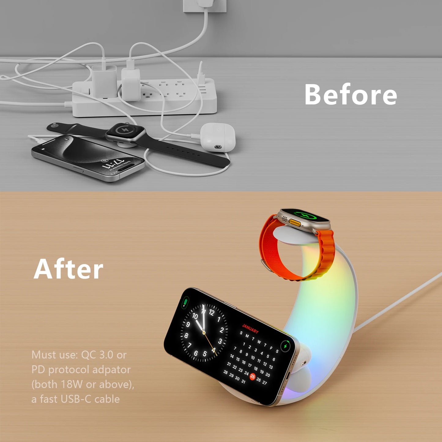 MagSafe Wireless Charger RGB Night Light for iPhone, Apple Watch, AirPods & Samsung