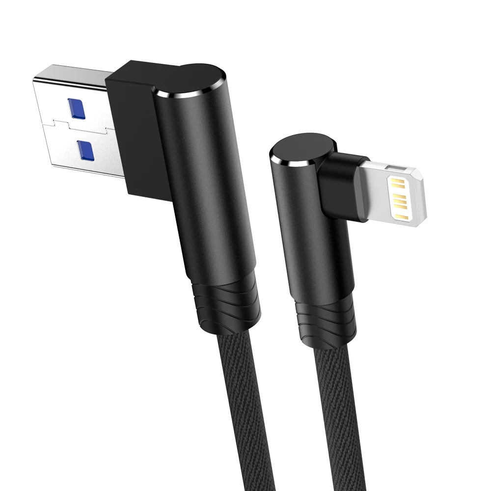 USB Cable 90 Degree for iPhone 14-11 Pro Max Xs X XR 6 6s 7 8 Plus iPad Mini 3A Fast Charging Data Cord for iPhone Charger