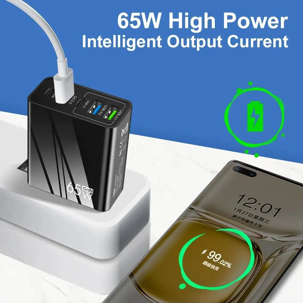 Fast Charger Mobile Charging Head 65w  Pd Plus 3usb Travel Multi Interface Charger 3.1A