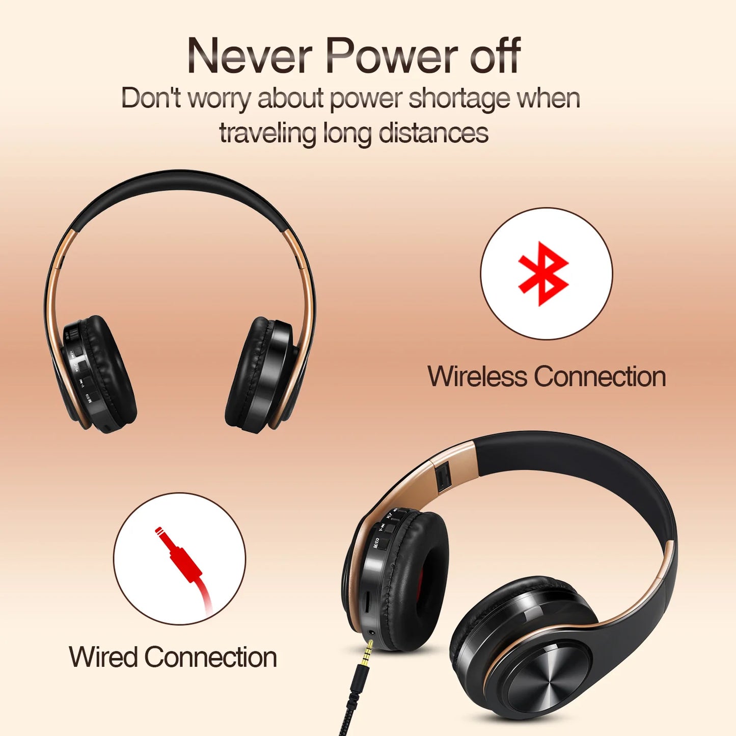 Wireless Headphones Bluetooth Earphone Stereo Headset with Build-in MIC with 3.5mm Jack for Xiaomi Samsung iPhone