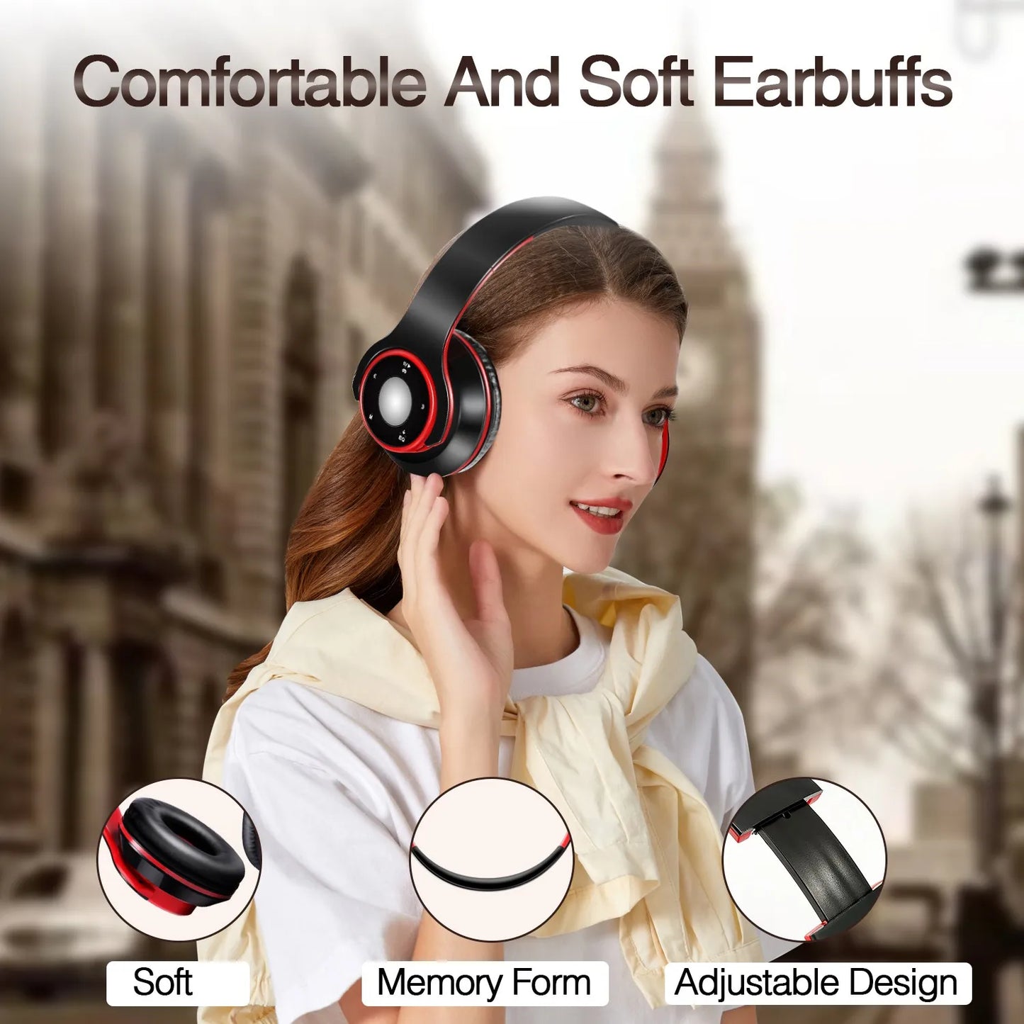 Stereo Audio Mp3 Bluetooth Headset Wireless Headphones Earphone Support SD Card with Mic Play 20 Hours