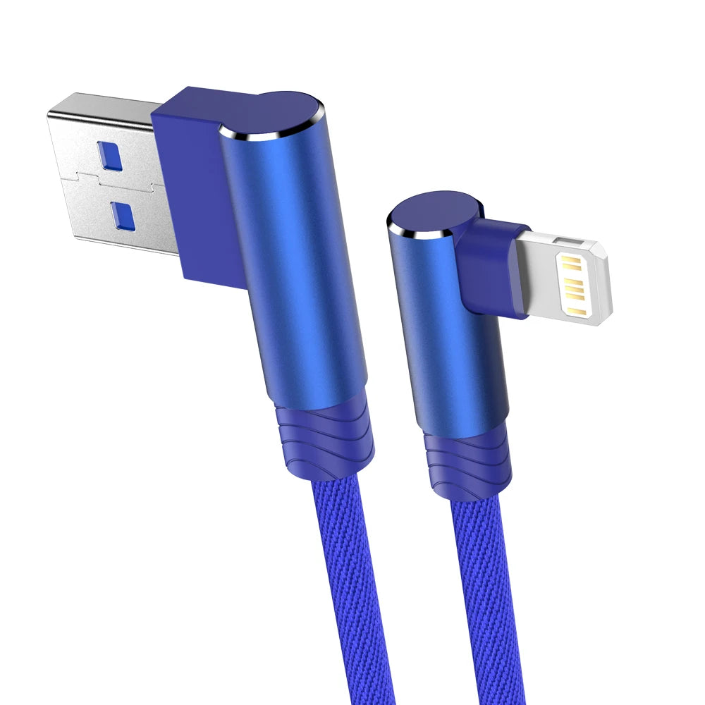 USB Cable 90 Degree for iPhone 14-11 Pro Max Xs X XR 6 6s 7 8 Plus iPad Mini 3A Fast Charging Data Cord for iPhone Charger