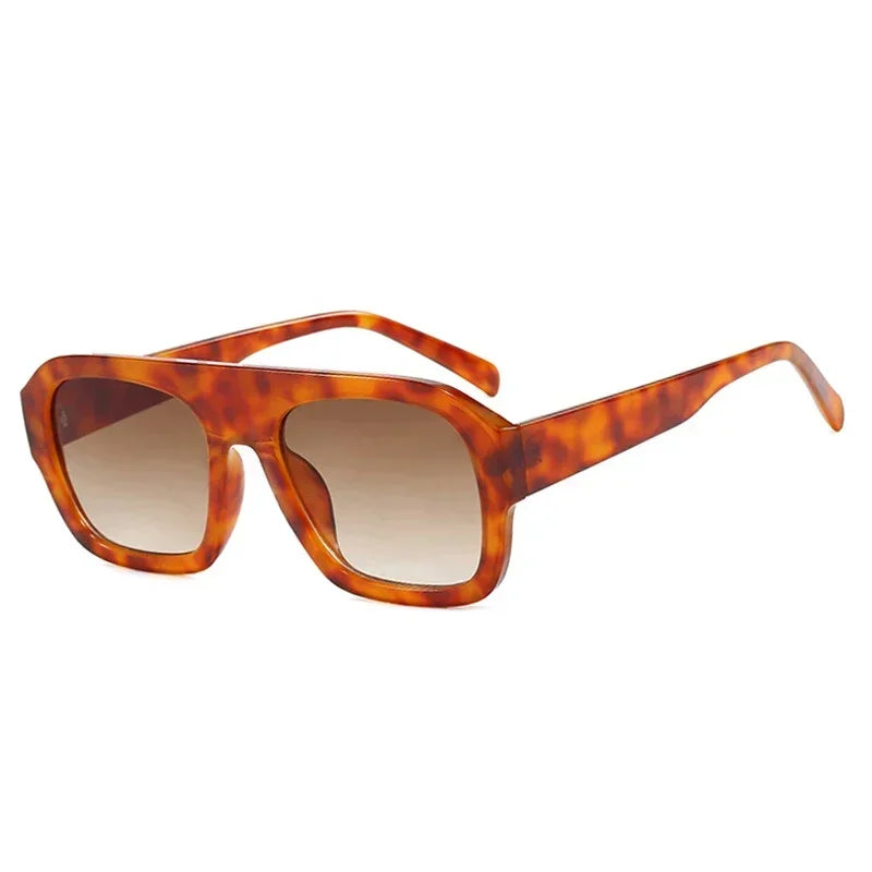 Square Women Sunglasses Shades UV400 Retro Leopard Tea Candy Color Gradient