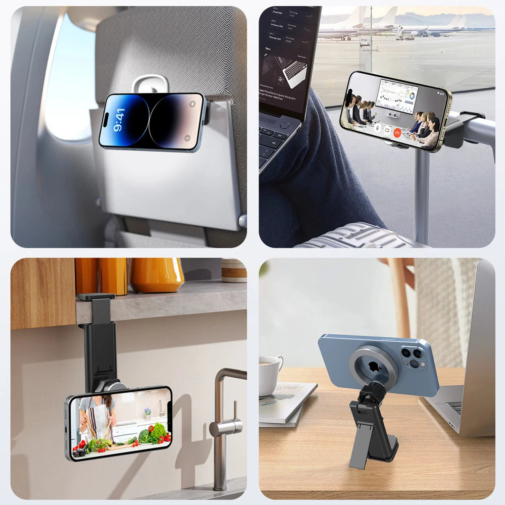 Airplane Mobile Phone Holder Stand Portable Magnetic Travel Phone Mount Flight Seat Desk Phone Clip for MagSafe iPhone 16 Xiaomi