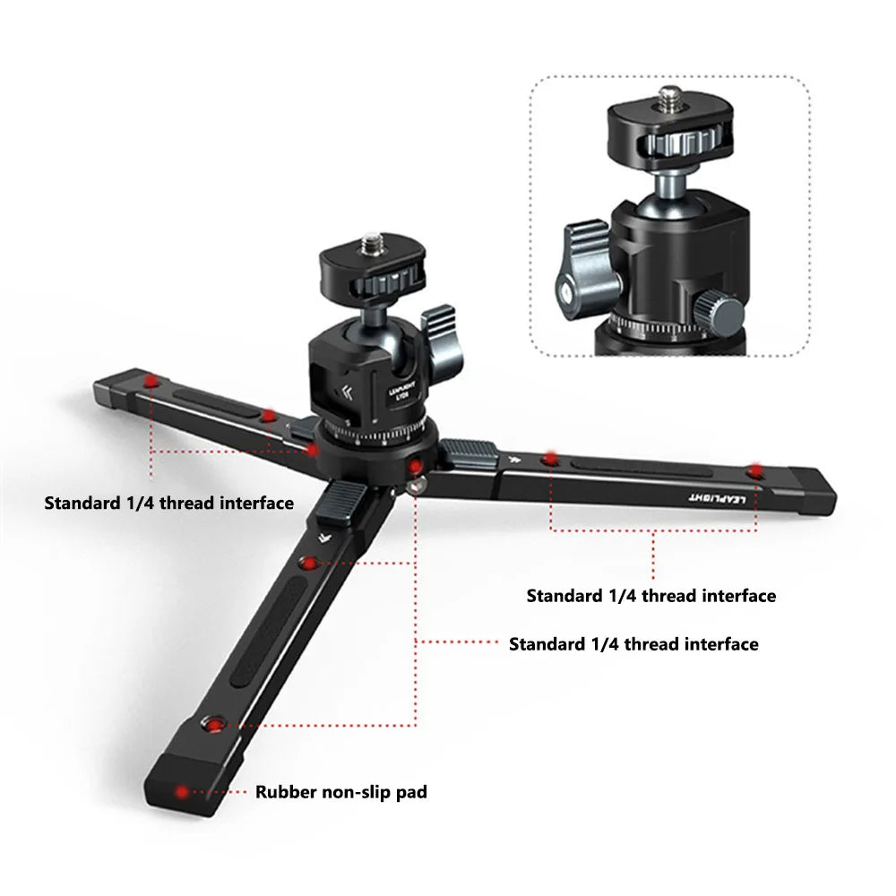 Aluminum Selfie Stick Tripod 360 Ball Head Cold Shoe Tabletop Tripod