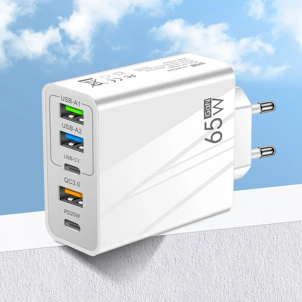 Fast Charger Mobile Charging Head 65w  Pd Plus 3usb Travel Multi Interface Charger 3.1A