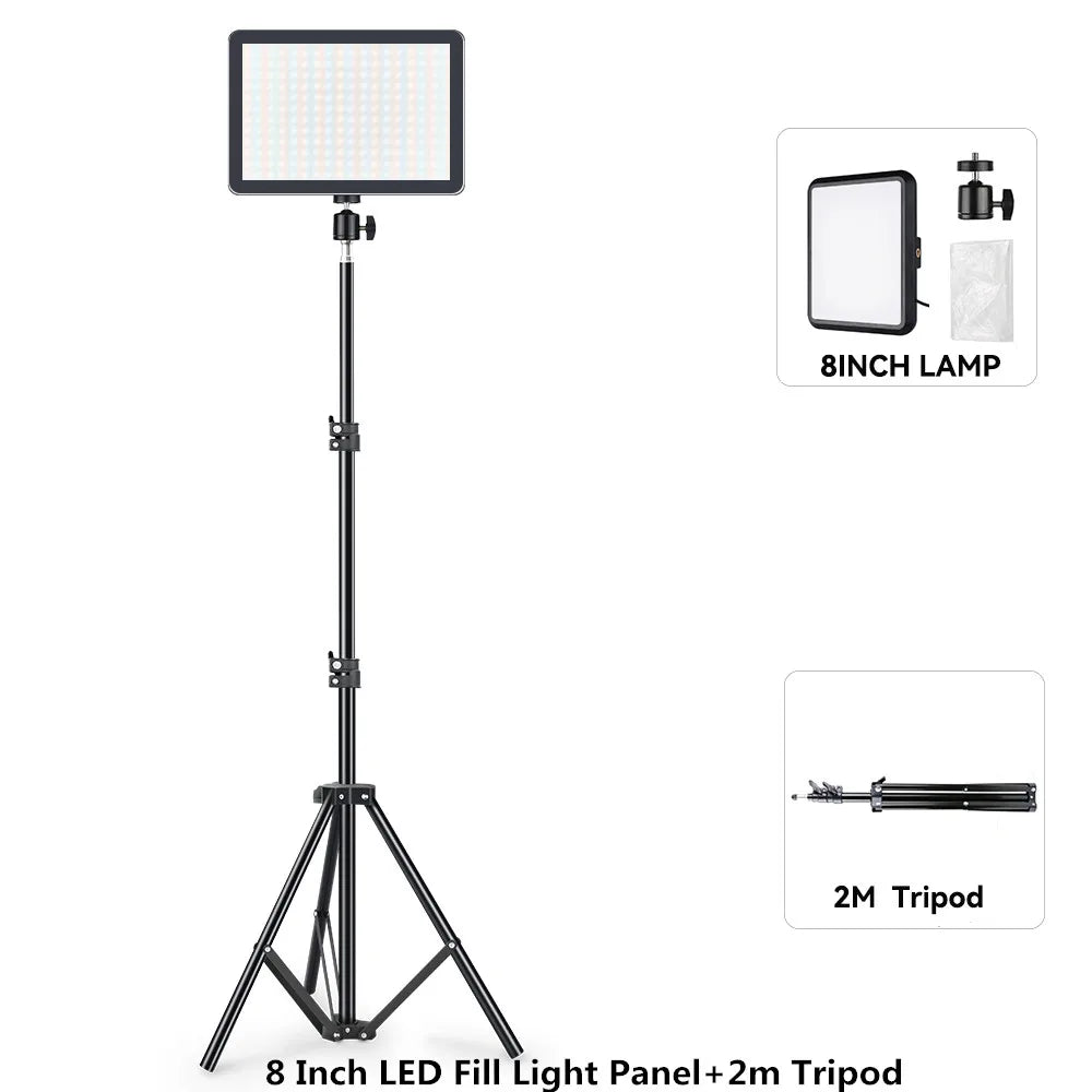 LED Photography Video Light Panel 8/12 Inch Lighting Photo Studio Lamp Kit For Shoot Live Streaming Youbube With Tripod Stand