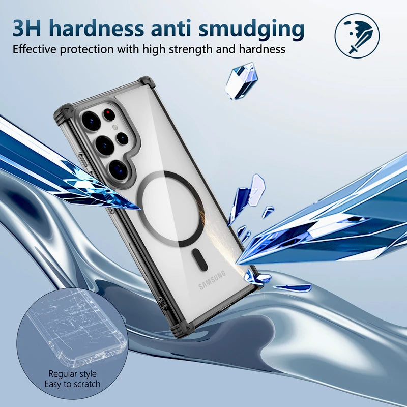 Shockproof Armor Transparent Case Samsung Galaxy S24-S22 Magsafe Charge Full Cover