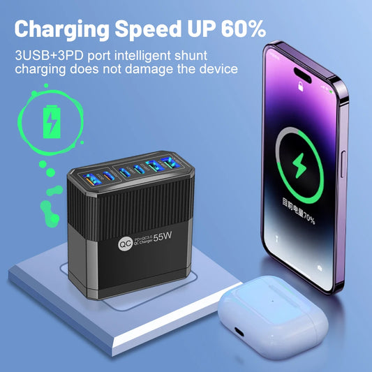 Plug 55W Fast Charging Charger 6Ports USB Type C Wall Charger For Samsung A23 S23 iPhone 14 pro max Xiaomi KR  Charger