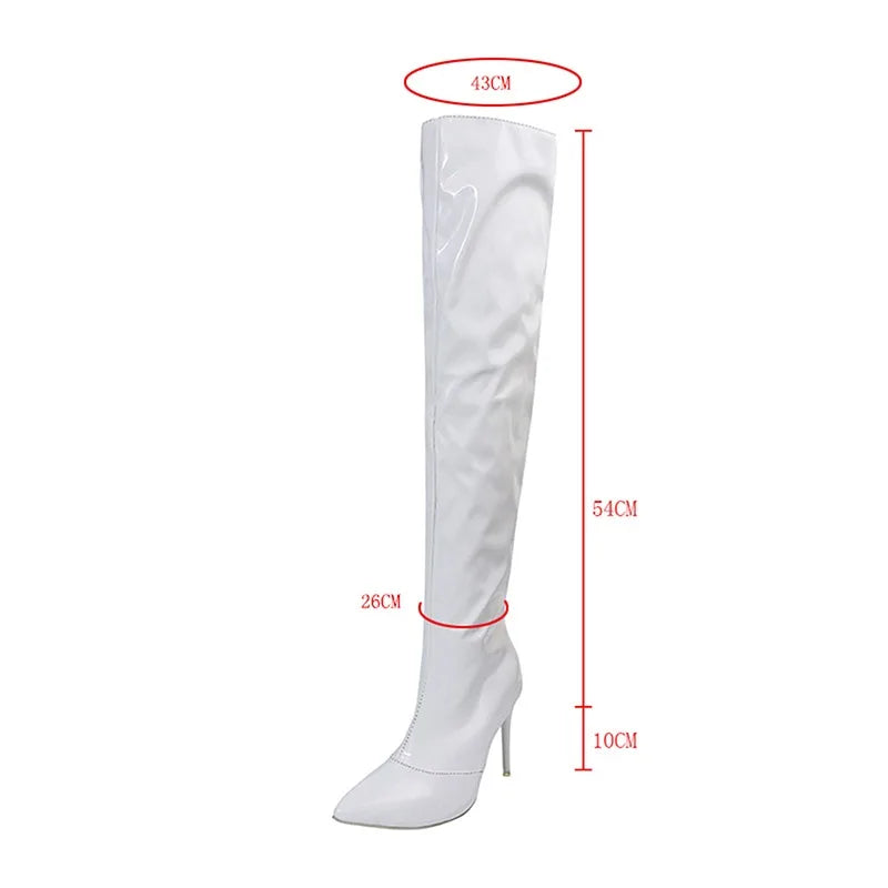 Women's Long Boots Silver Thin High Heel Boots Over The Knee Boots Lady Shoes