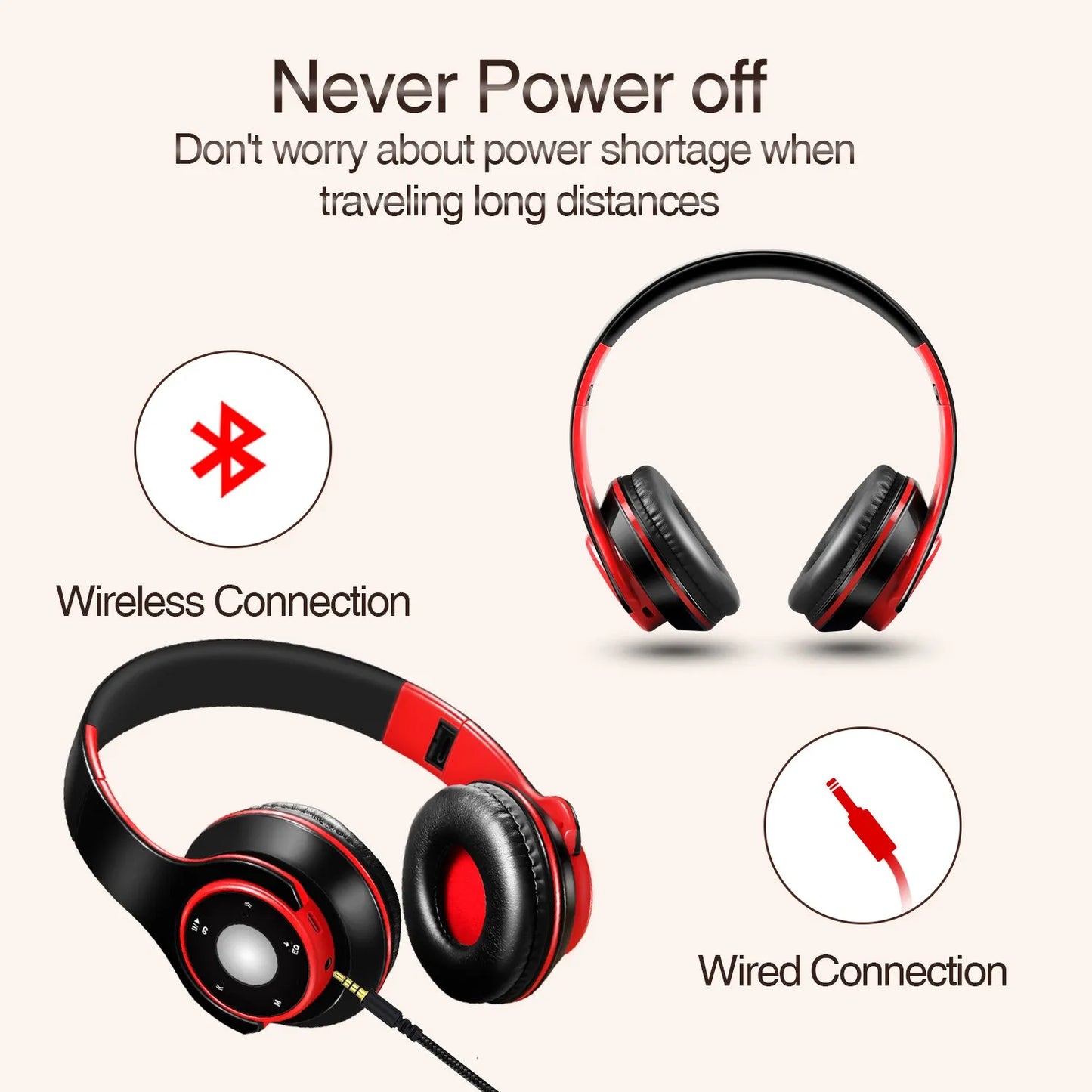 Stereo Audio Mp3 Bluetooth Headset Wireless Headphones Earphone Support SD Card with Mic Play 20 Hours