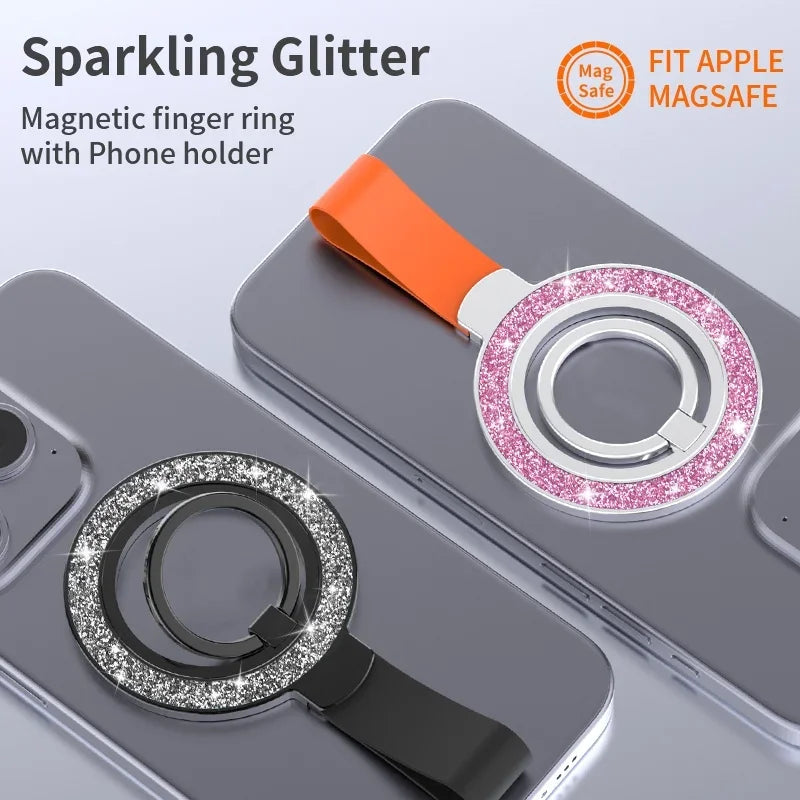 Universal Double-sided Magnetic Holder Sparkling  for Magsafe Mobile Phone Stand in Car Grip Finger Ring Bracket