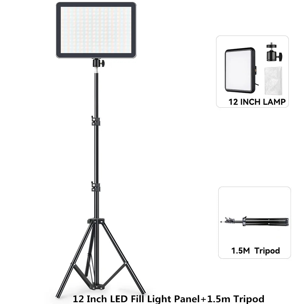 LED Photography Video Light Panel 8/12 Inch Lighting Photo Studio Lamp Kit For Shoot Live Streaming Youbube With Tripod Stand