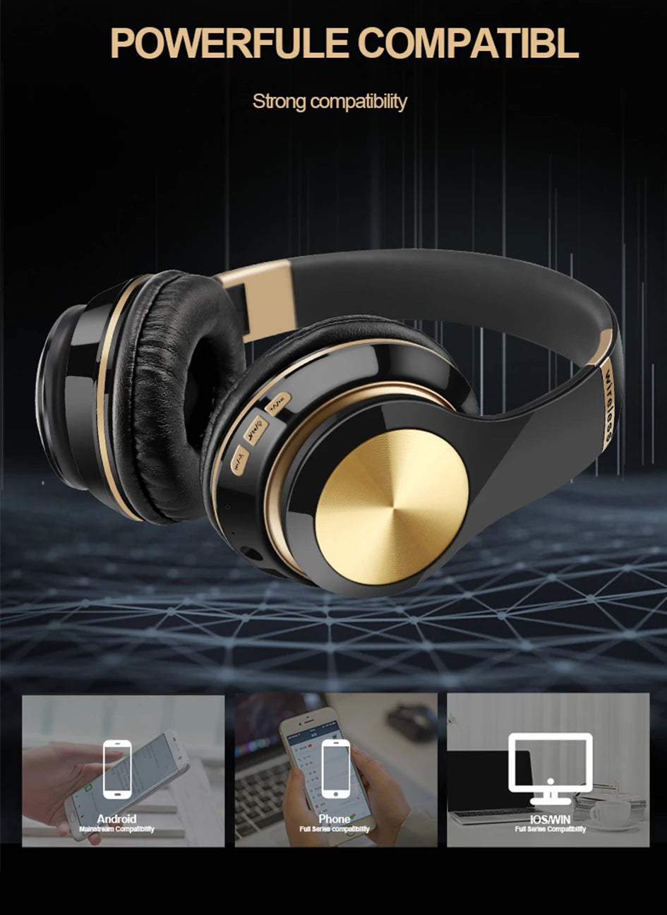 Headphones Bluetooth  Over Ear Head Wireless Earphones With Mic Music Headset Gamer Foldable Auriculare Fone For Huawei iPhone