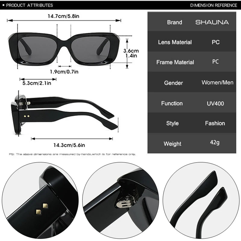 Retro Square Sunglasses Women Fashion Rivets Gradient Shades UV400