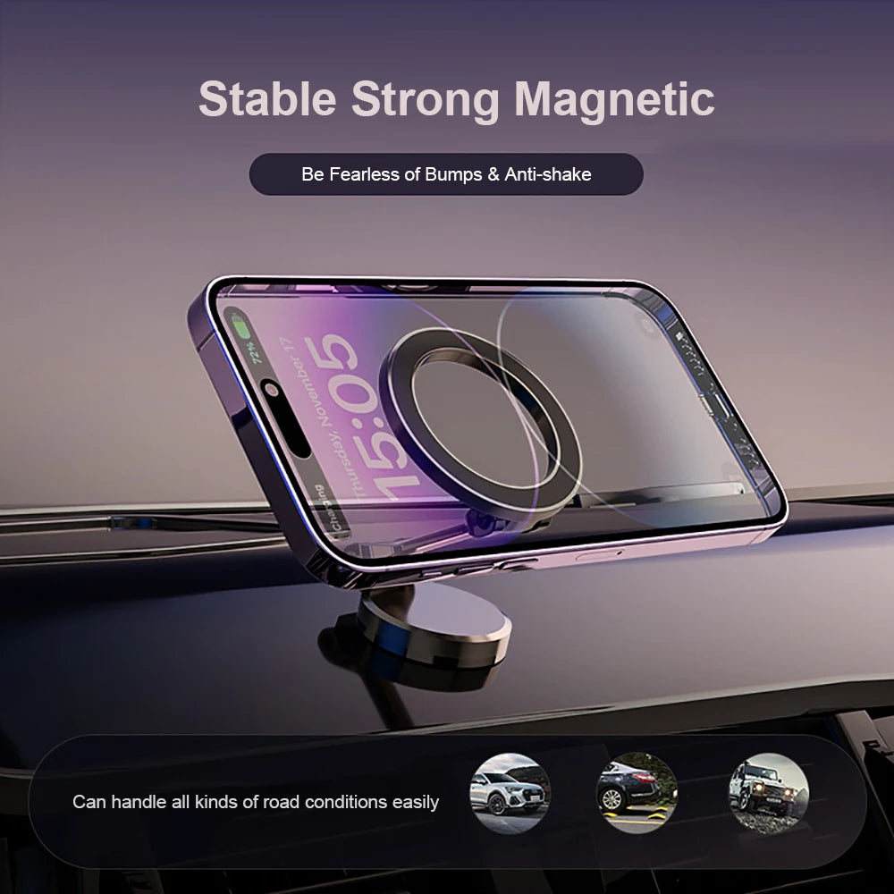 Folding Magnetic Car Compact Cell Phone Holder Zinc Alloy  for MagSafe 360° Adjustable Magnetic Car Mount for iPhone 16-12Pro