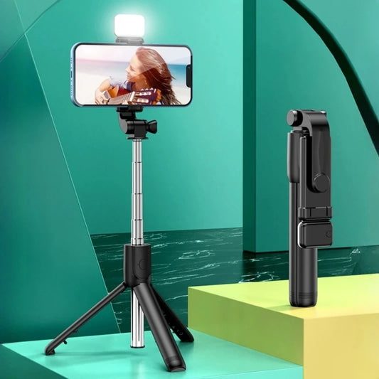 Tripod with Remote Control and Fill Light Stand, Mini Wireless Bluetooth Selfie Stick Smartphone