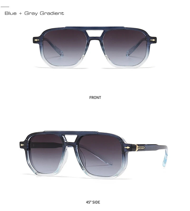 Sunglasses Double Bridges Square Shades UV400 Fashion Trending Rivets Gradient Sun Glasses