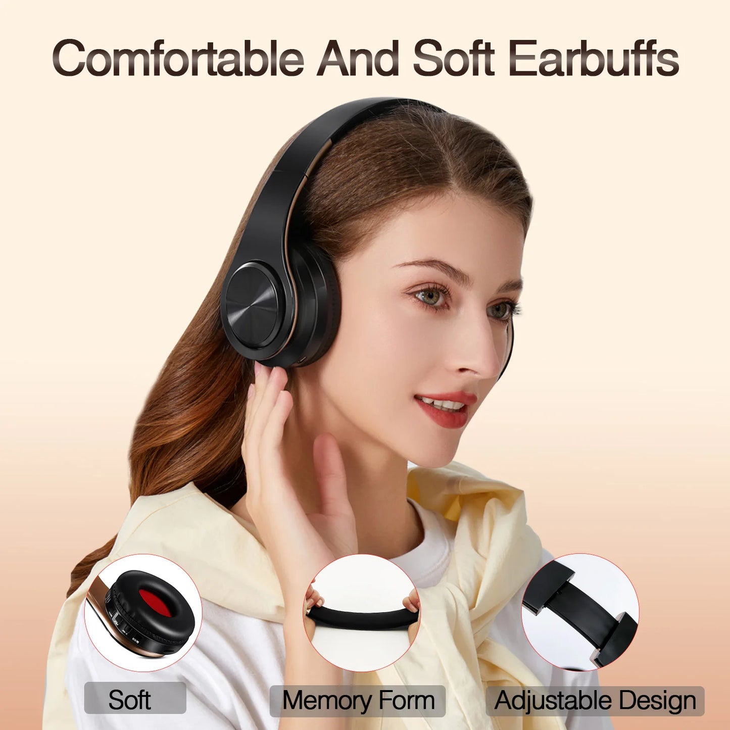 Wireless Headphones Bluetooth Earphone Stereo Headset with Build-in MIC with 3.5mm Jack for Xiaomi Samsung iPhone