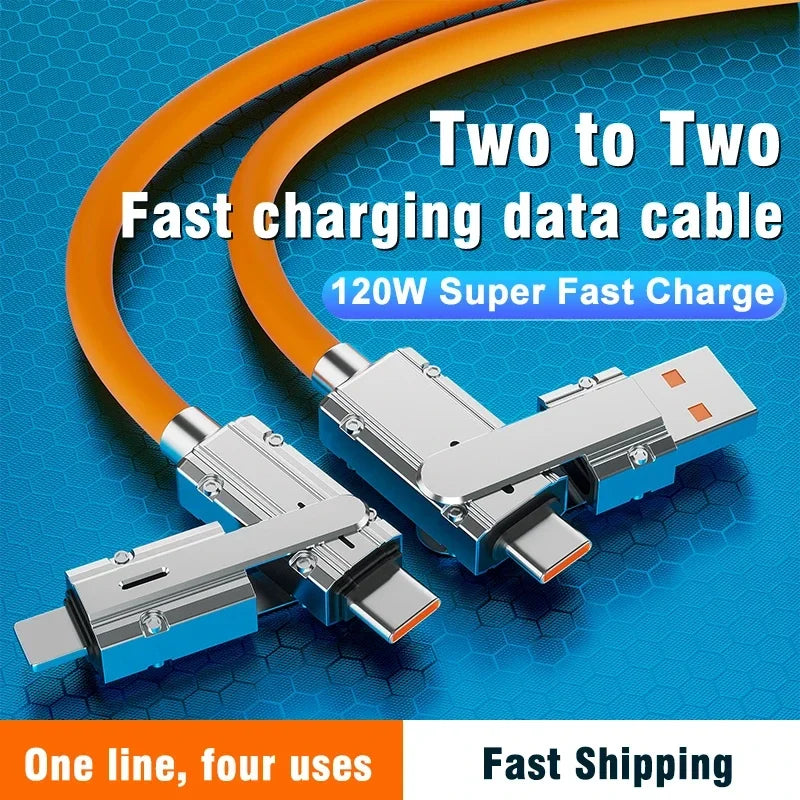 120W USB Type C to Type C 4 In 1  IOS Cable PD 100W Fast Charging Data Cable for iPhone 15-11 Pro Max Samsung S24