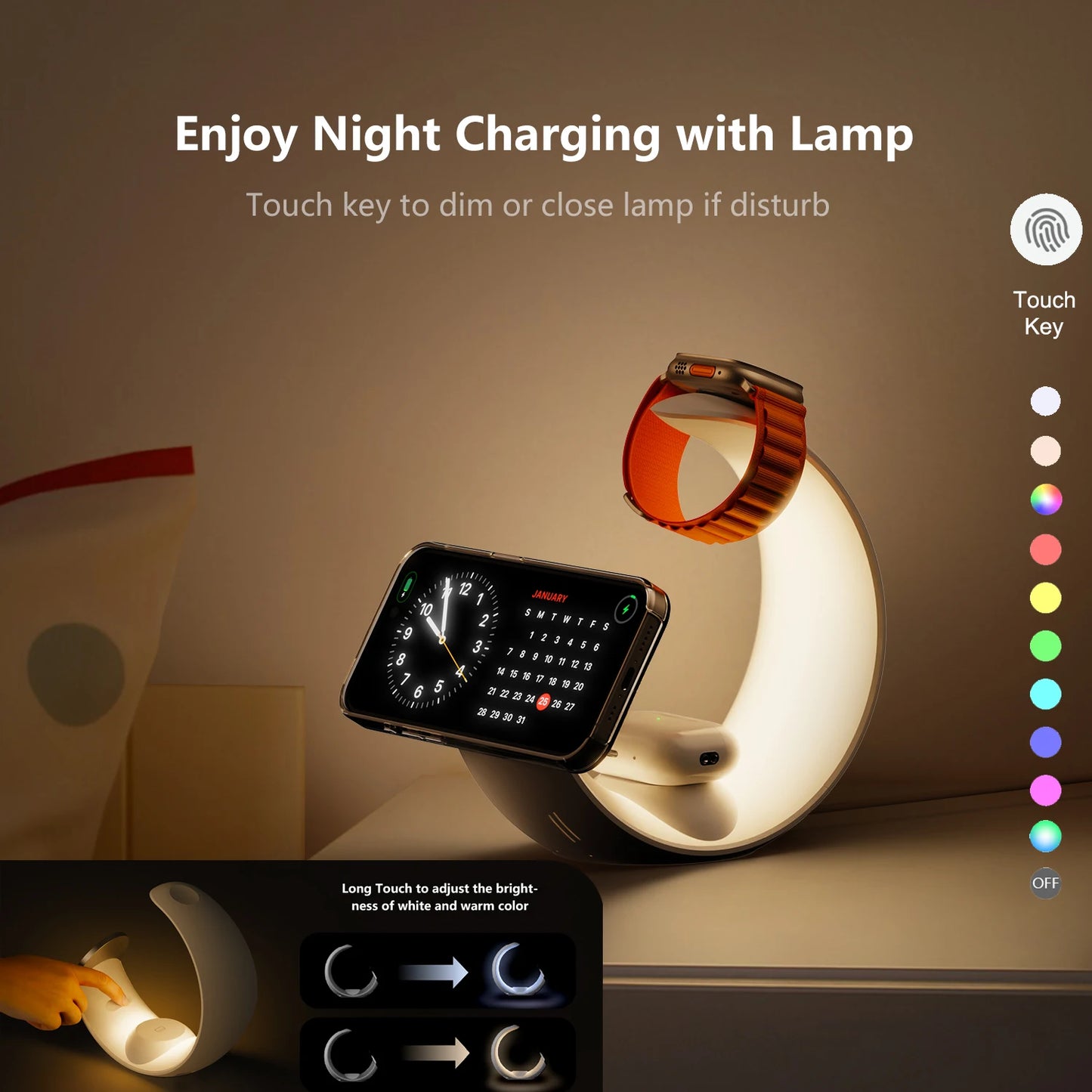 MagSafe Wireless Charger RGB Night Light for iPhone, Apple Watch, AirPods & Samsung