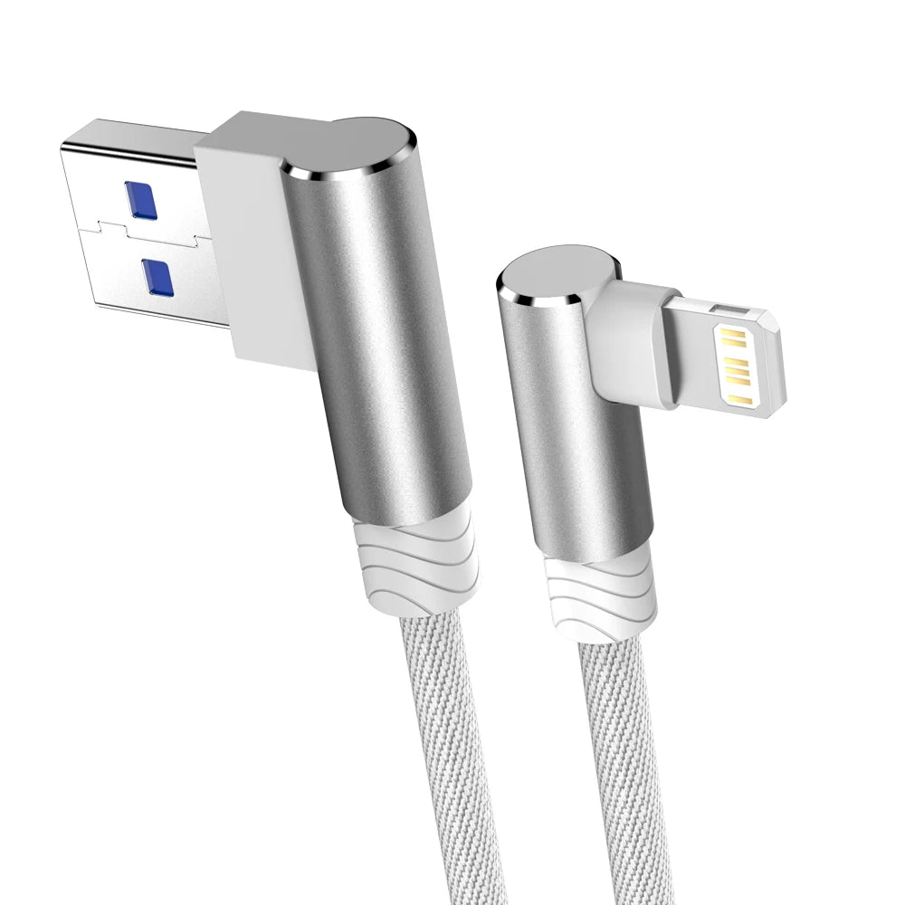 USB Cable 90 Degree for iPhone 14-11 Pro Max Xs X XR 6 6s 7 8 Plus iPad Mini 3A Fast Charging Data Cord for iPhone Charger