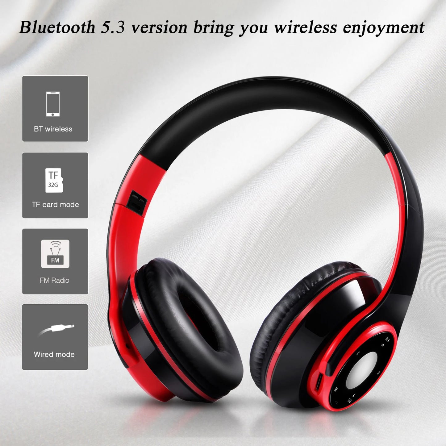 Stereo Audio Mp3 Bluetooth Headset Wireless Headphones Earphone Support SD Card with Mic Play 20 Hours