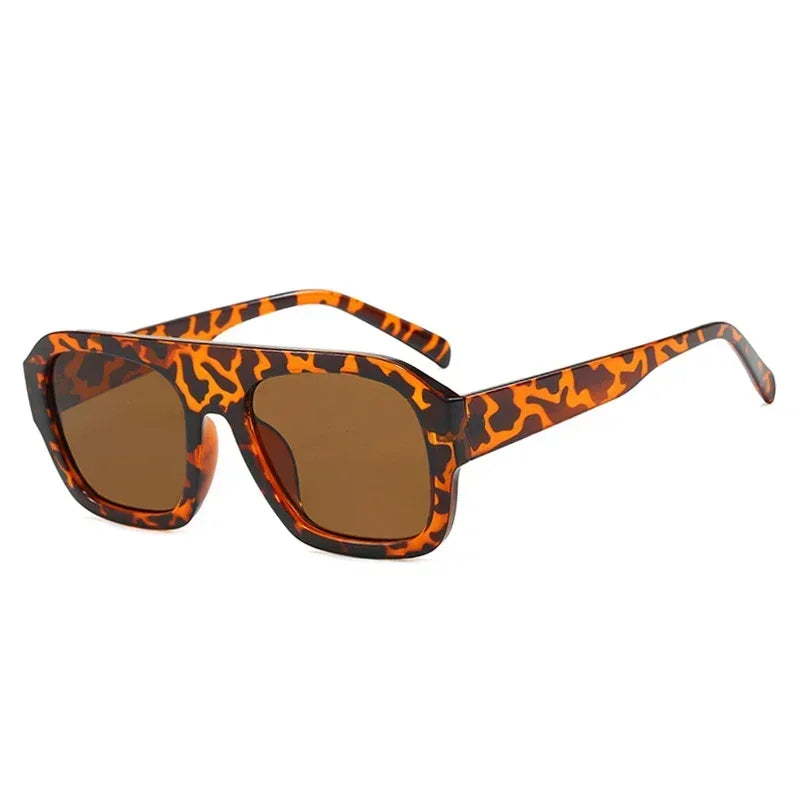 Square Women Sunglasses Shades UV400 Retro Leopard Tea Candy Color Gradient