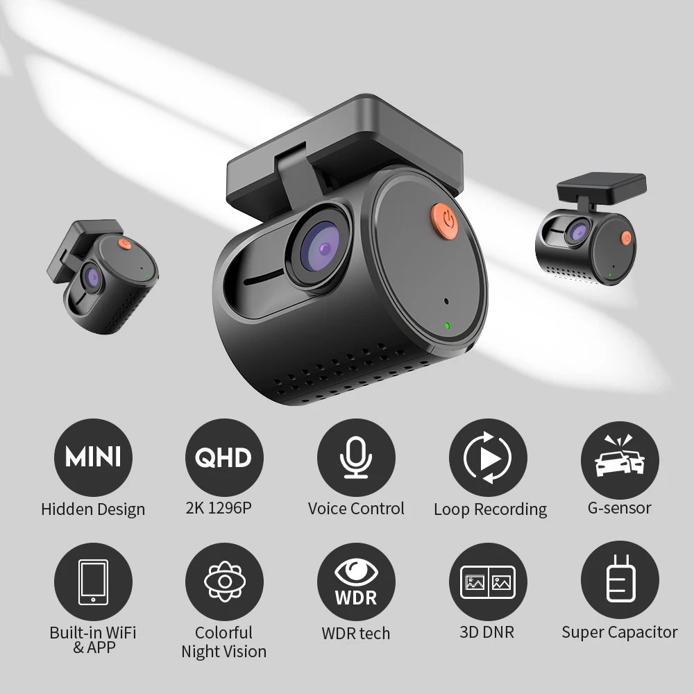 MINI 3 Car DVR Camera 2K QHD Dash Cam Card 32G Voice Control & Night Vision