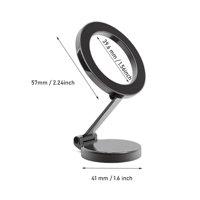 Folding Magnetic Car Compact Cell Phone Holder Zinc Alloy  for MagSafe 360° Adjustable Magnetic Car Mount for iPhone 16-12Pro