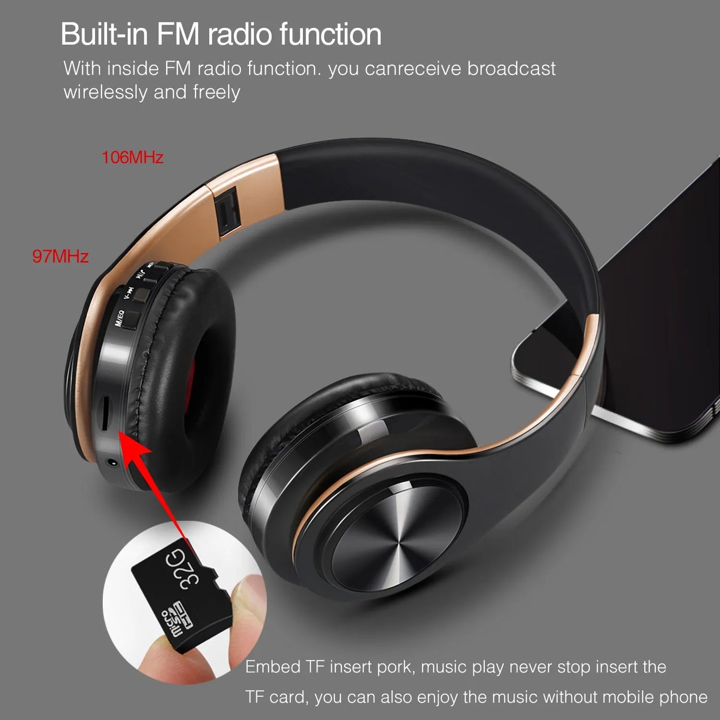 HIFI Stereo Bluetooth Headphones with Mic Multifunctional Wireless Music Headset