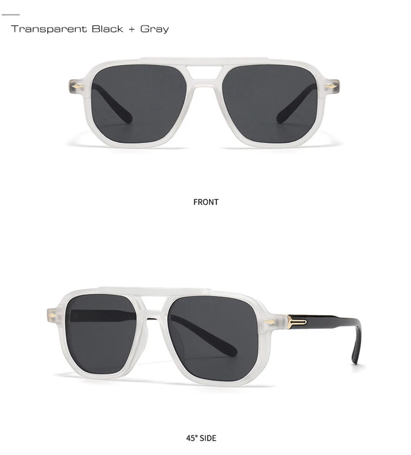 Sunglasses Double Bridges Square Shades UV400 Fashion Trending Rivets Gradient Sun Glasses