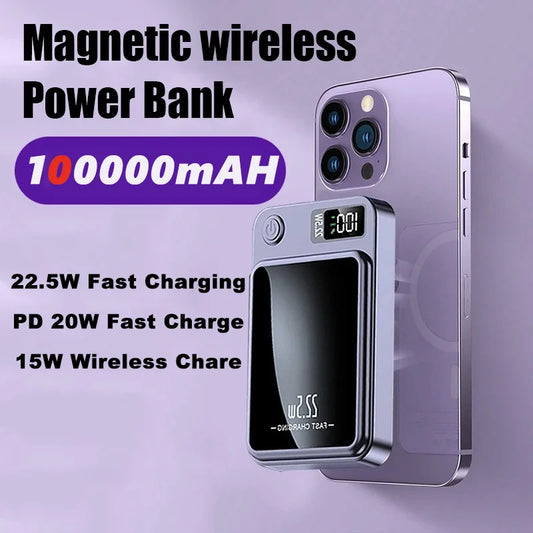 100000mAh Wireless Magnetic Power Bank – Ultra High Capacity with Super Fast Charging for iPhone