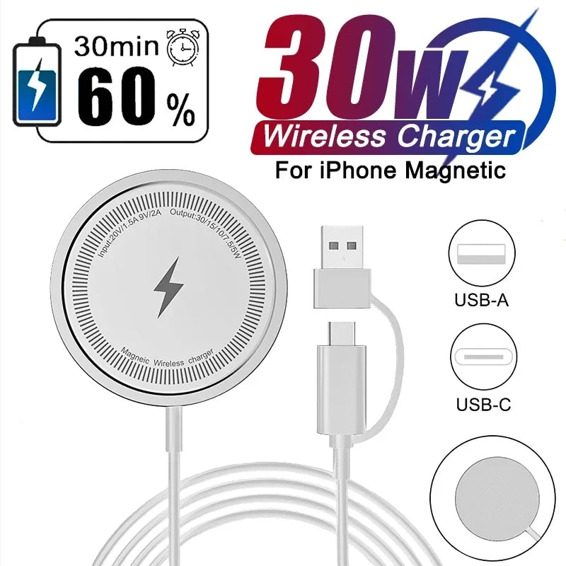 Magnetic Wireless Charger Pad 30w  for Magsafe iPhone 16-12 Pro Max Mini Fast Wireless Charging Dock Station