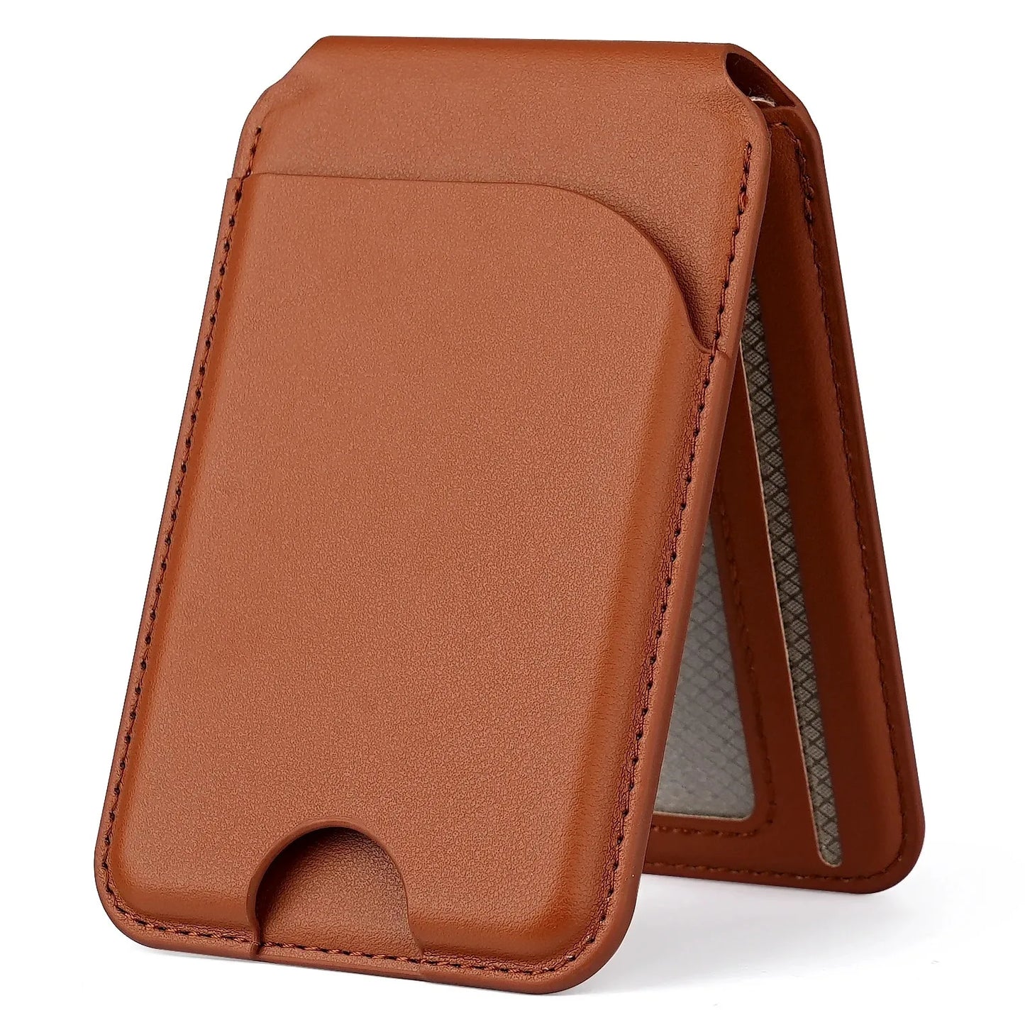 Magsafe Leather Wallet Case 2-in-1 for iPhone 16-14 Pro Max Phone Bank Cards Open ID Window Wallet Case with Adjustable Stand