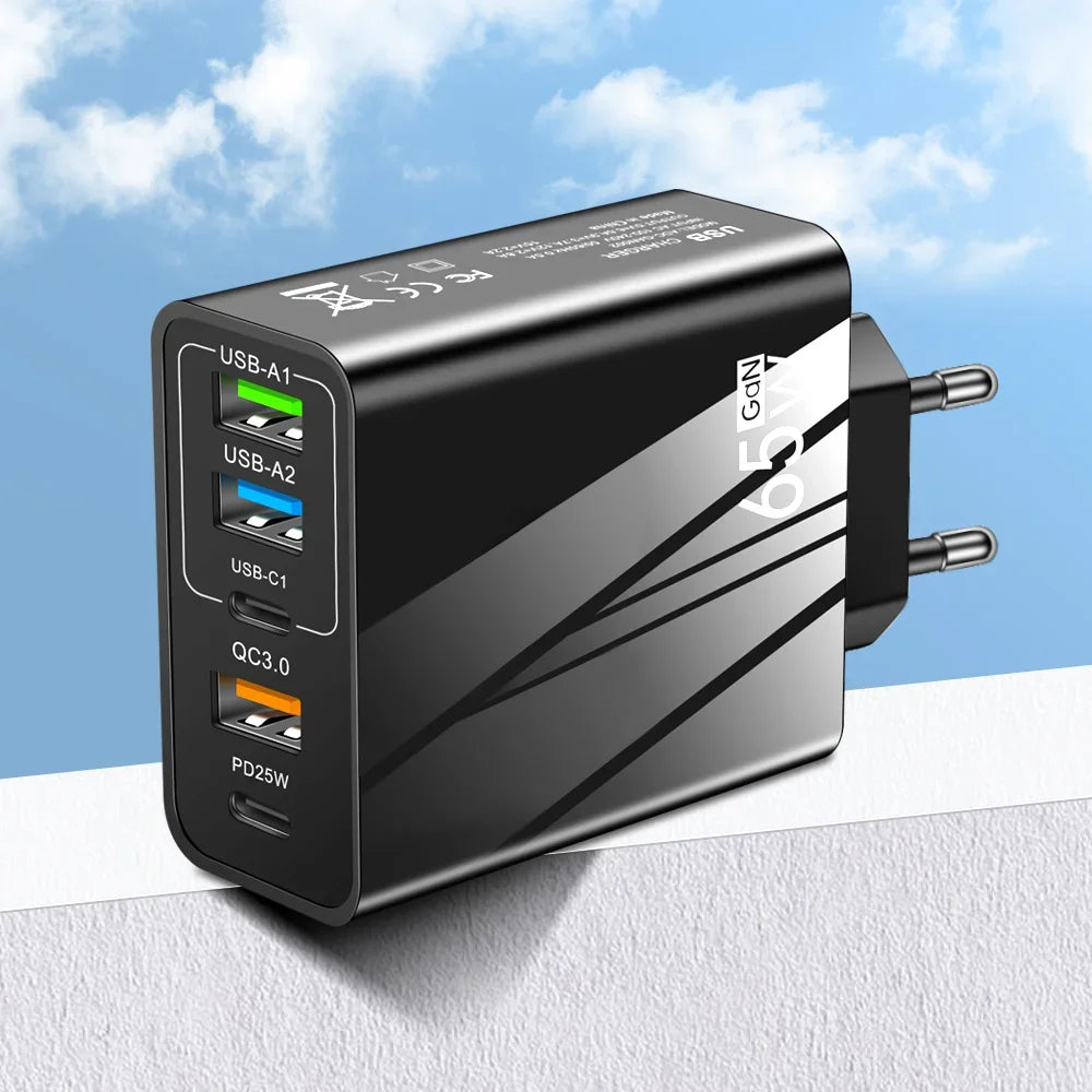 Fast Charger Mobile Charging Head 65w  Pd Plus 3usb Travel Multi Interface Charger 3.1A