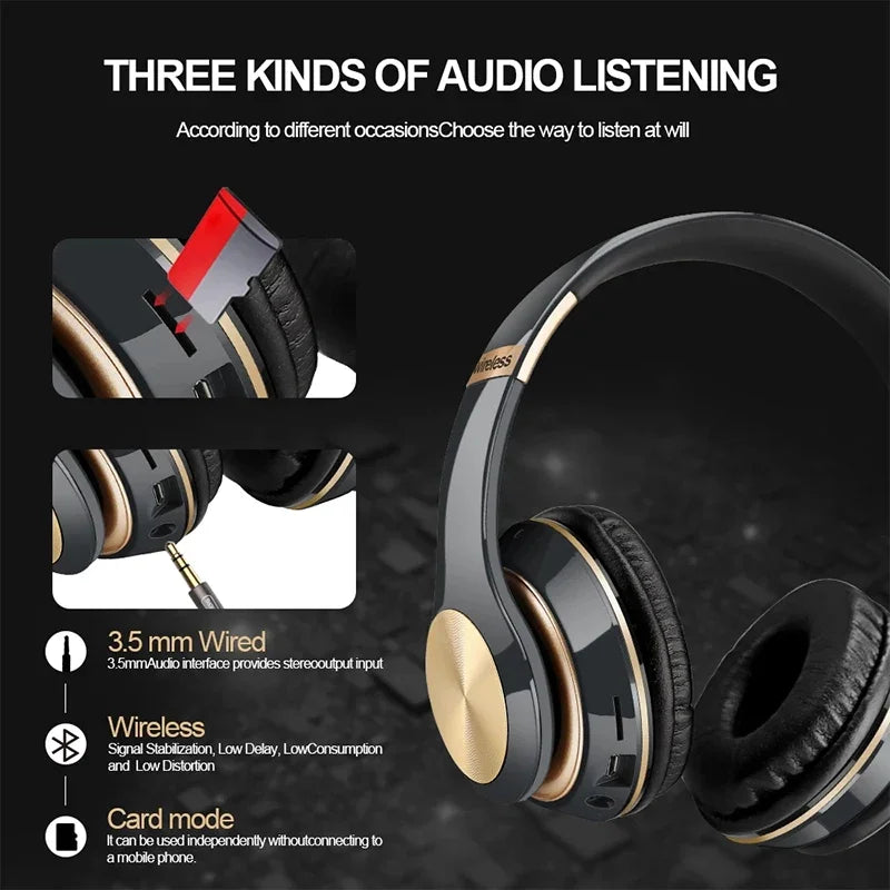 Headphones Bluetooth  Over Ear Head Wireless Earphones With Mic Music Headset Gamer Foldable Auriculare Fone For Huawei iPhone