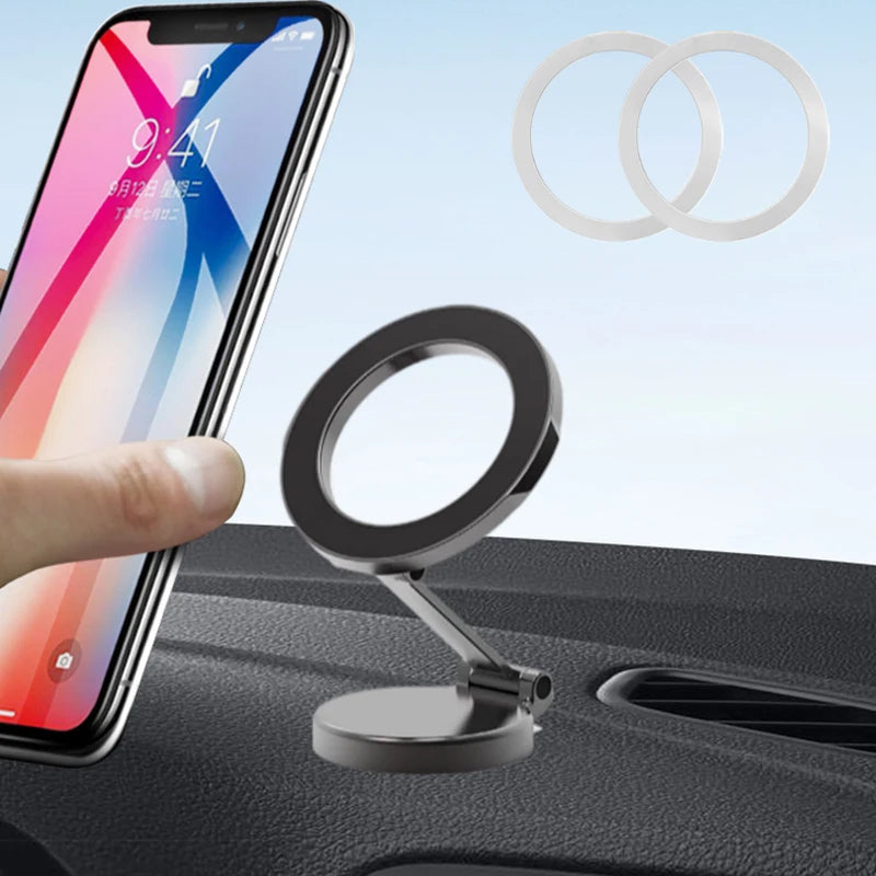 Folding Magnetic Car Compact Cell Phone Holder Zinc Alloy  for MagSafe 360° Adjustable Magnetic Car Mount for iPhone 16-12Pro