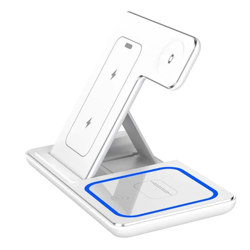 3-in-1 Foldable Wireless Charger Stand for iPhone, Apple Watch & AirPods Fast Charging Station