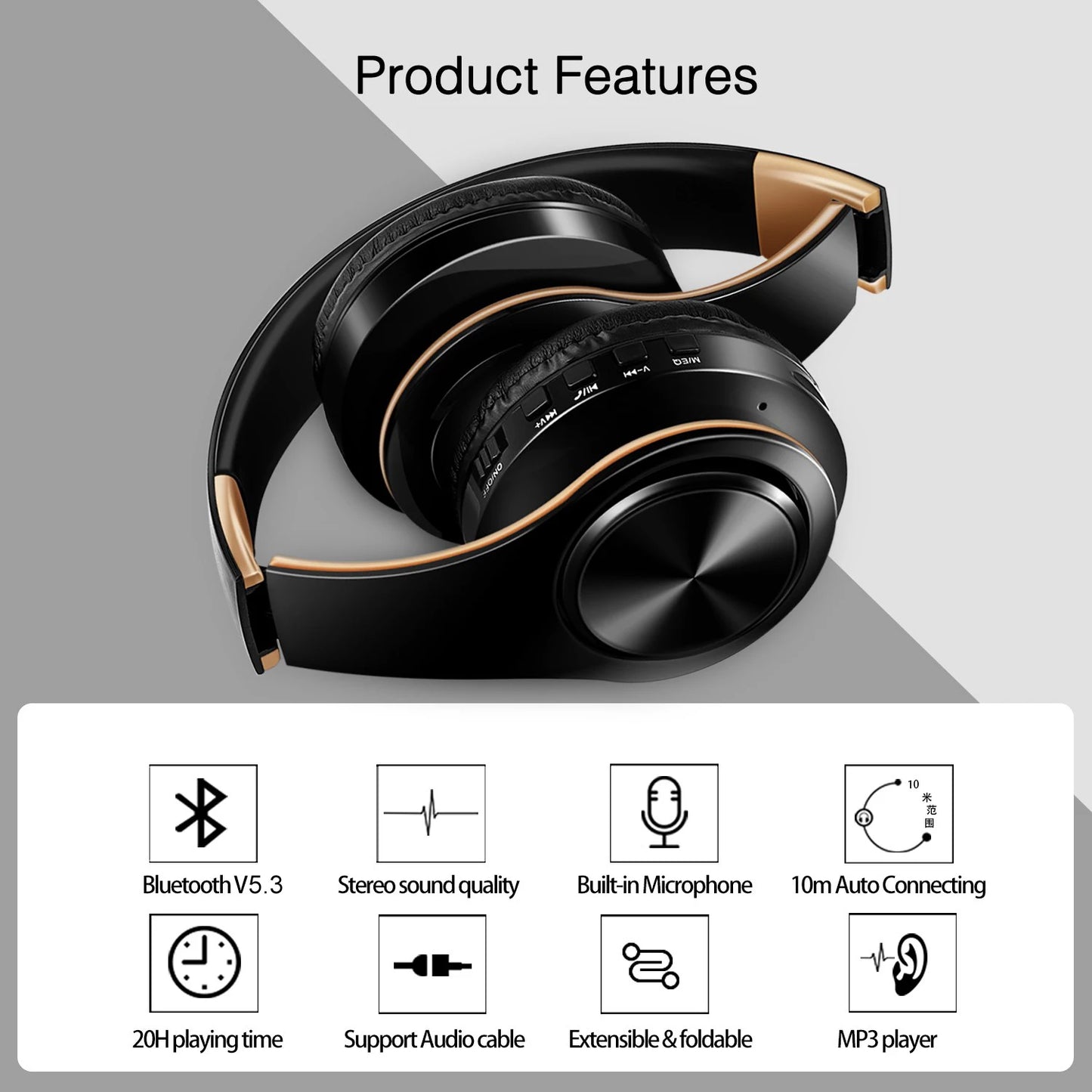 HIFI Stereo Bluetooth Headphones with Mic Multifunctional Wireless Music Headset