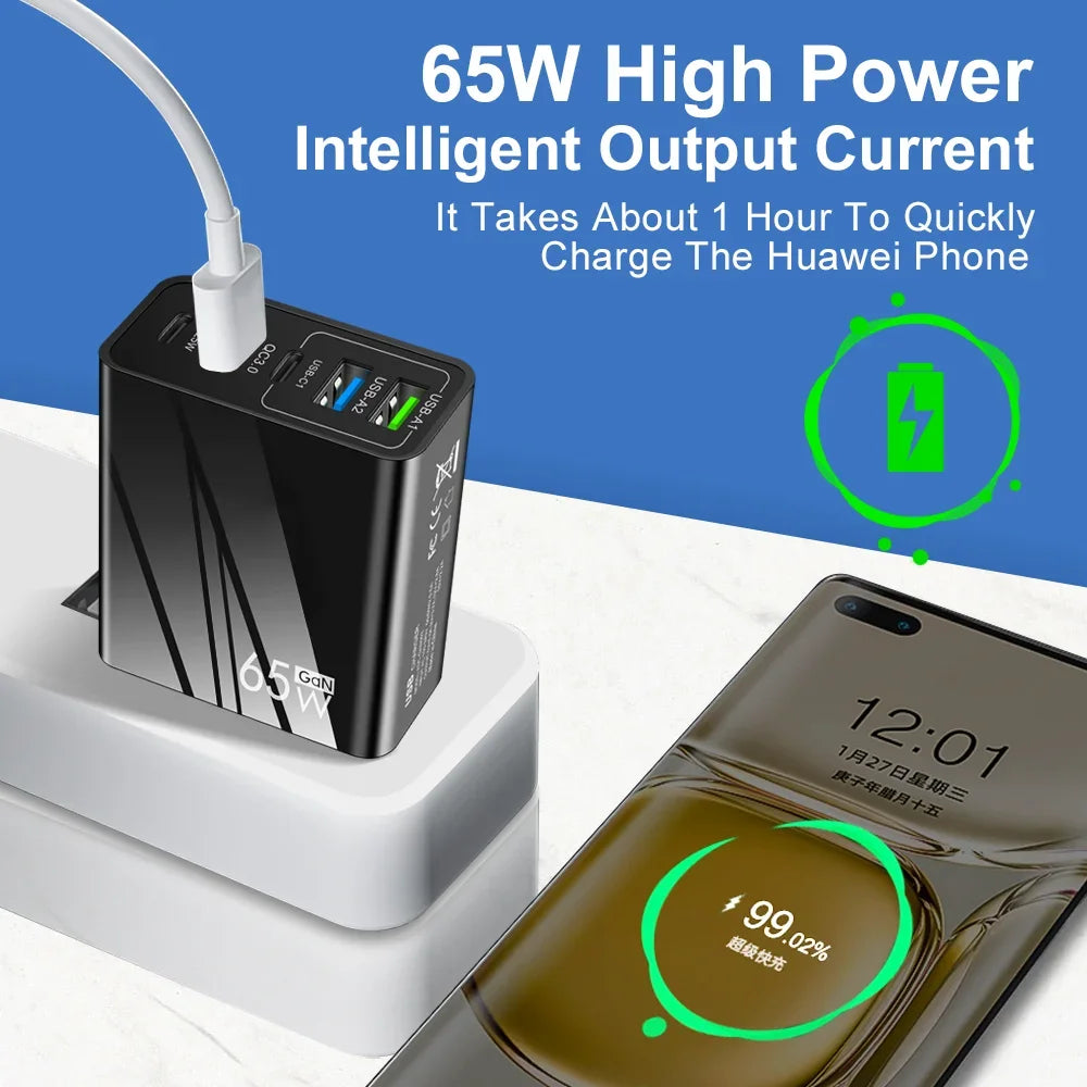 Fast Charger Mobile Charging Head 65w  Pd Plus 3usb Travel Multi Interface Charger 3.1A