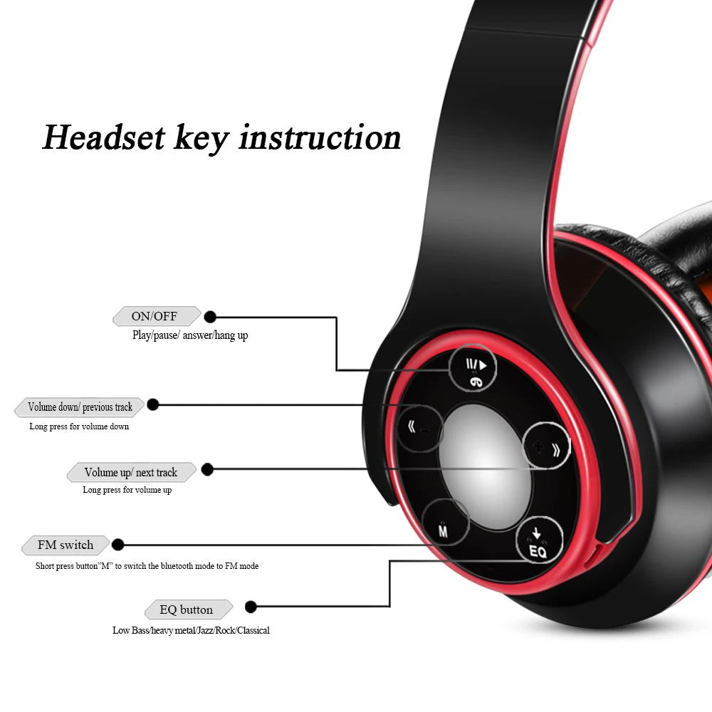 Stereo Audio Mp3 Bluetooth Headset Wireless Headphones Earphone Support SD Card with Mic Play 20 Hours