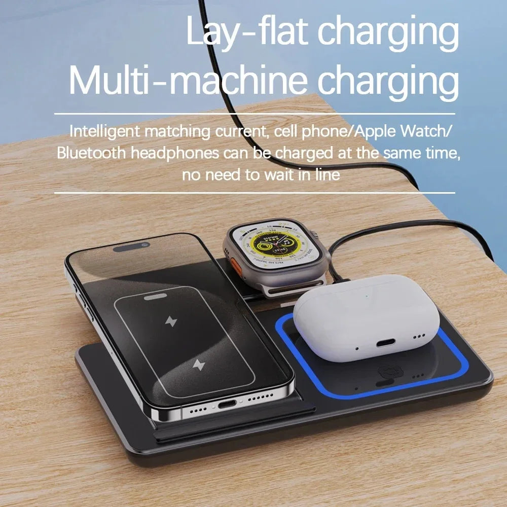 3-in-1 Foldable Wireless Charger Stand for iPhone, Apple Watch & AirPods Fast Charging Station