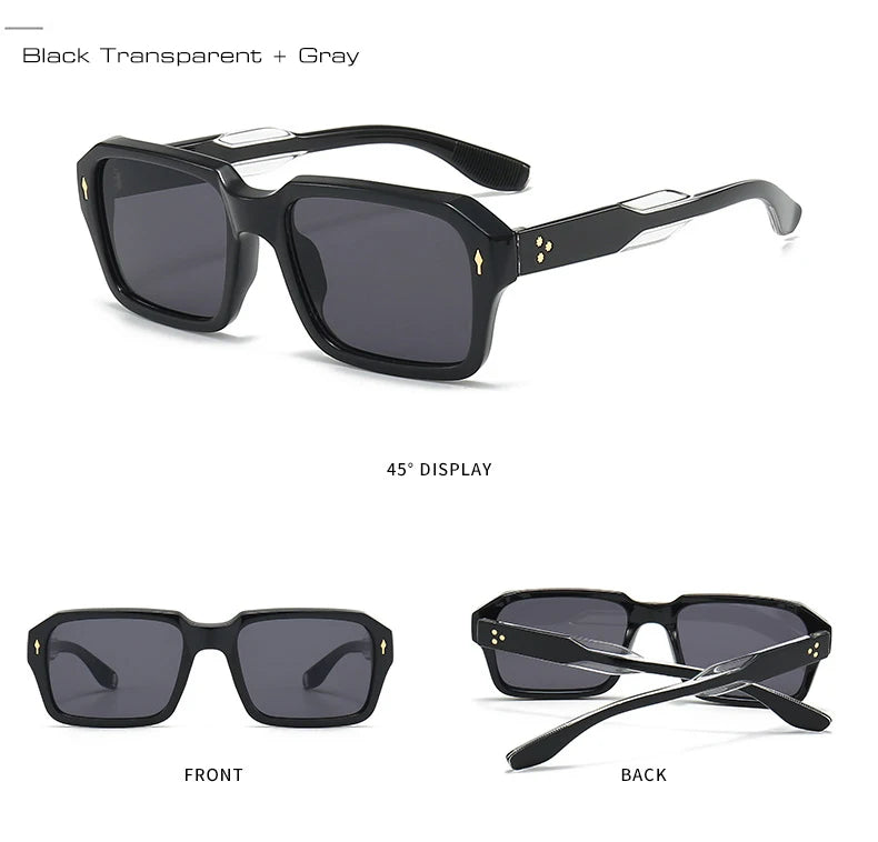 Sunglasses Square Punk Rivets Clear Ocean Gradient Lens Shades UV400 Men Women Sun Glasses