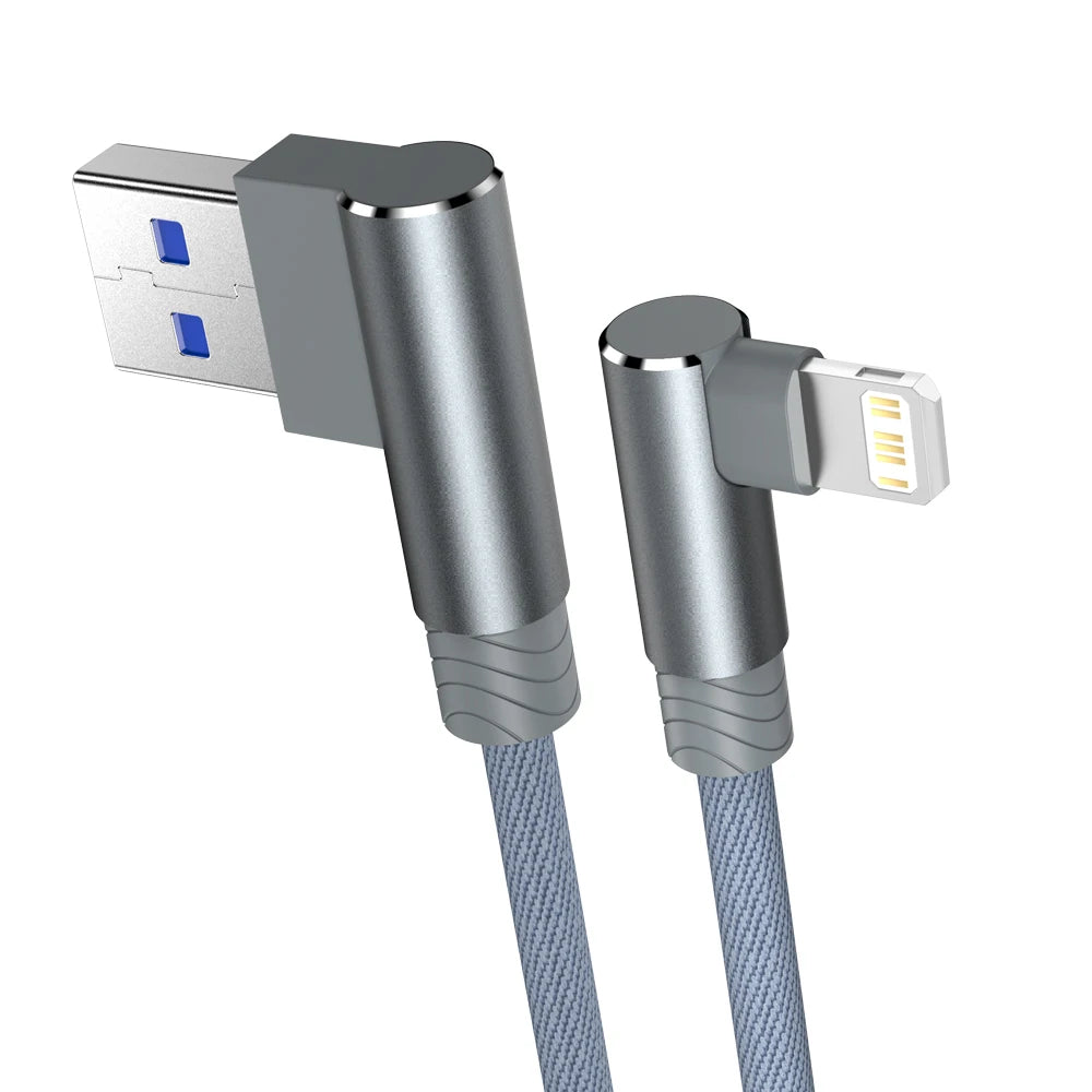 USB Cable 90 Degree for iPhone 14-11 Pro Max Xs X XR 6 6s 7 8 Plus iPad Mini 3A Fast Charging Data Cord for iPhone Charger