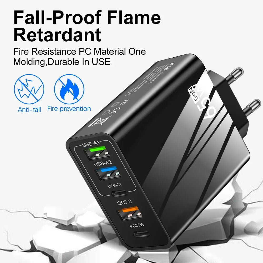 Fast Charger Mobile Charging Head 65w  Pd Plus 3usb Travel Multi Interface Charger 3.1A