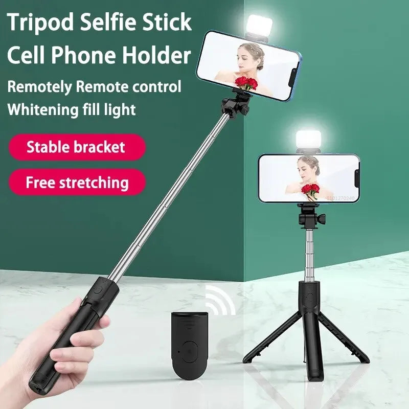 Tripod with Remote Control and Fill Light Stand, Mini Wireless Bluetooth Selfie Stick Smartphone